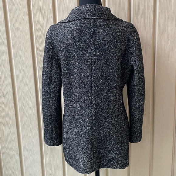 Ann Taylor Petite • Wool Blend Coat Black Gray Funnel Neck Zip Up Mid Length - Picture 3 of 10
